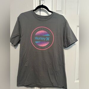 Hurley Gray Short-Sleeve Tee with Pink & Blue Circular Logo